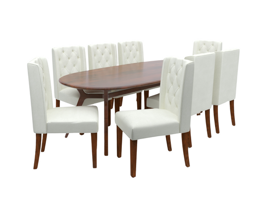 Opulent Solid Wood Dining Table with Upholstered Chairs