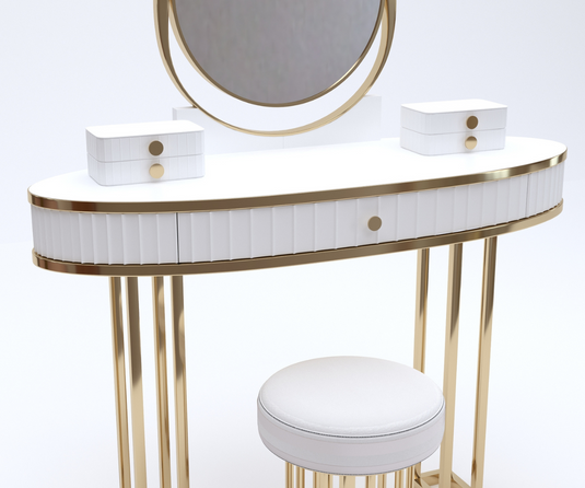 Royal Reflections Solid Wood White Dressing Table | Dressing Table with Mirror and Drawers