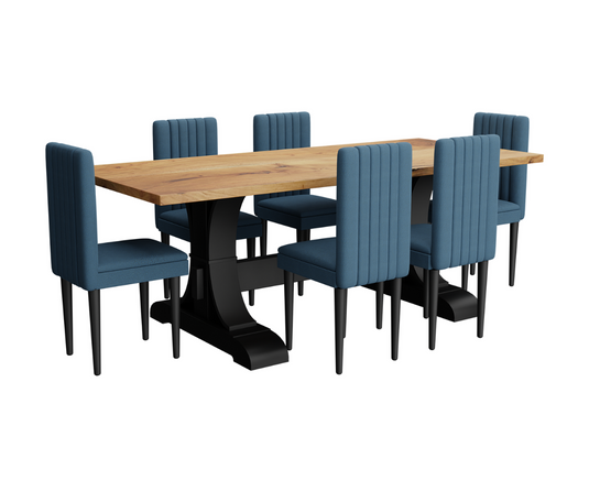 Merrick Solid Wood Dining Table with Upholstered Chairs