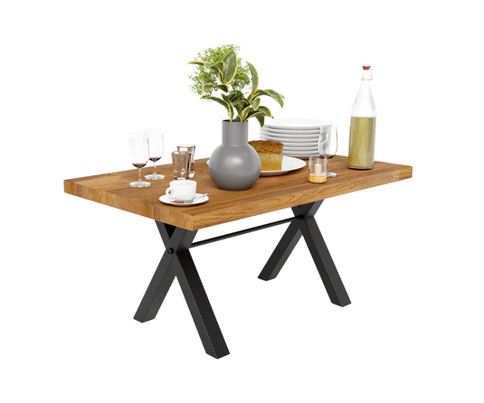 Urban Elegance Solid Wood Dining Table with Metal Legs
