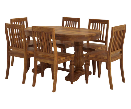 Coralia Extendable Double Pedestal Dining Set, Isometric Mirror View.