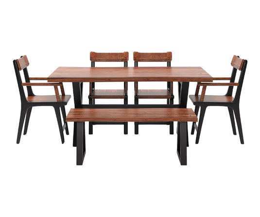 Dravena Dining Table with Bench and 4 Chairs, Side View.