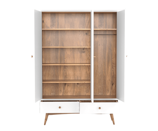 Eluxin White 3 Door Wardrobe | Solid Wood Wardrobe | Open View