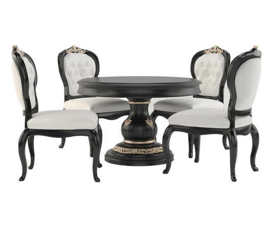 Nyxor Luxury Solid Wood Round Dining Set - Black Finish