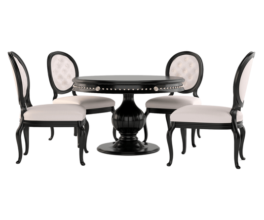 Ryvox Luxury Solid Wood Round Dining Table Set - Black