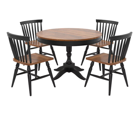 Trivex Round Extendable Dining Set, Dark Brown Finish.