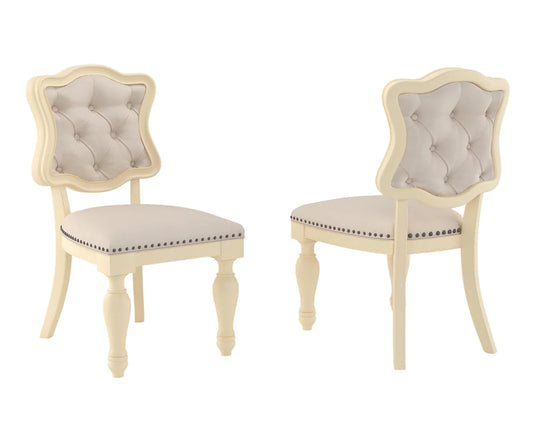 Velostine Dining Chairs Set of 2 - Solid Wood + Upholstery - Beige Finish