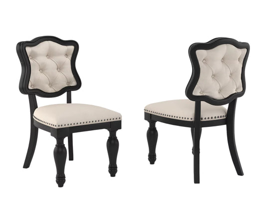 Velostine Dining Chairs Set of 2 - Solid Wood + Upholstery - Black Finish