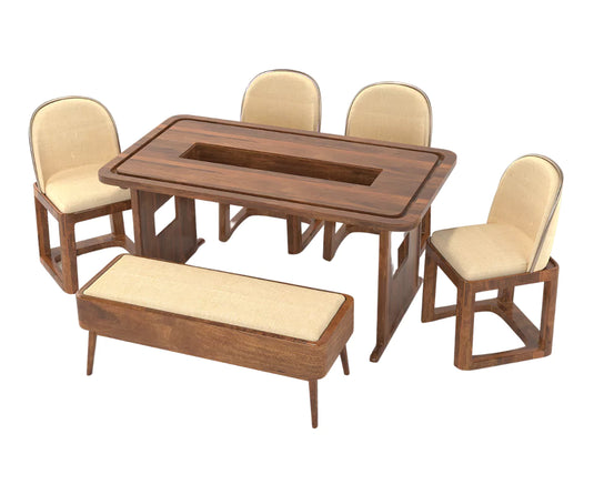 Vornax Dining Table with 4 Chairs and Bench - Isometric Angle