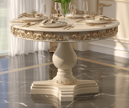 Zyvra Luxury Solid Wood Round Dining Table - Beige Finish