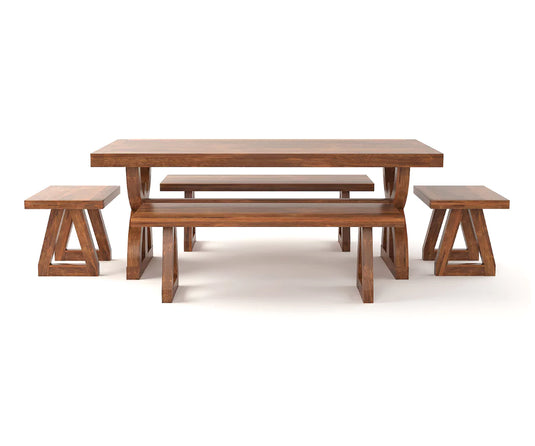 Nexlan Dining Table with Bench Set, Front View.