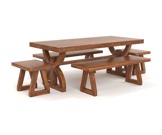 Nexlan Dining Table with Bench Set, Dark Brown Finish.