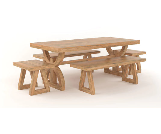 Nexlan Dining Table with Bench Set, Natural Finish.